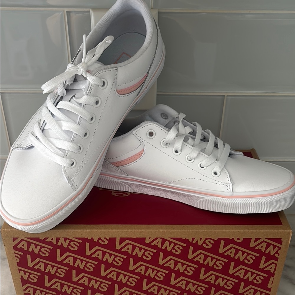 Vans Classic White Sneakers with Pink Highlights
